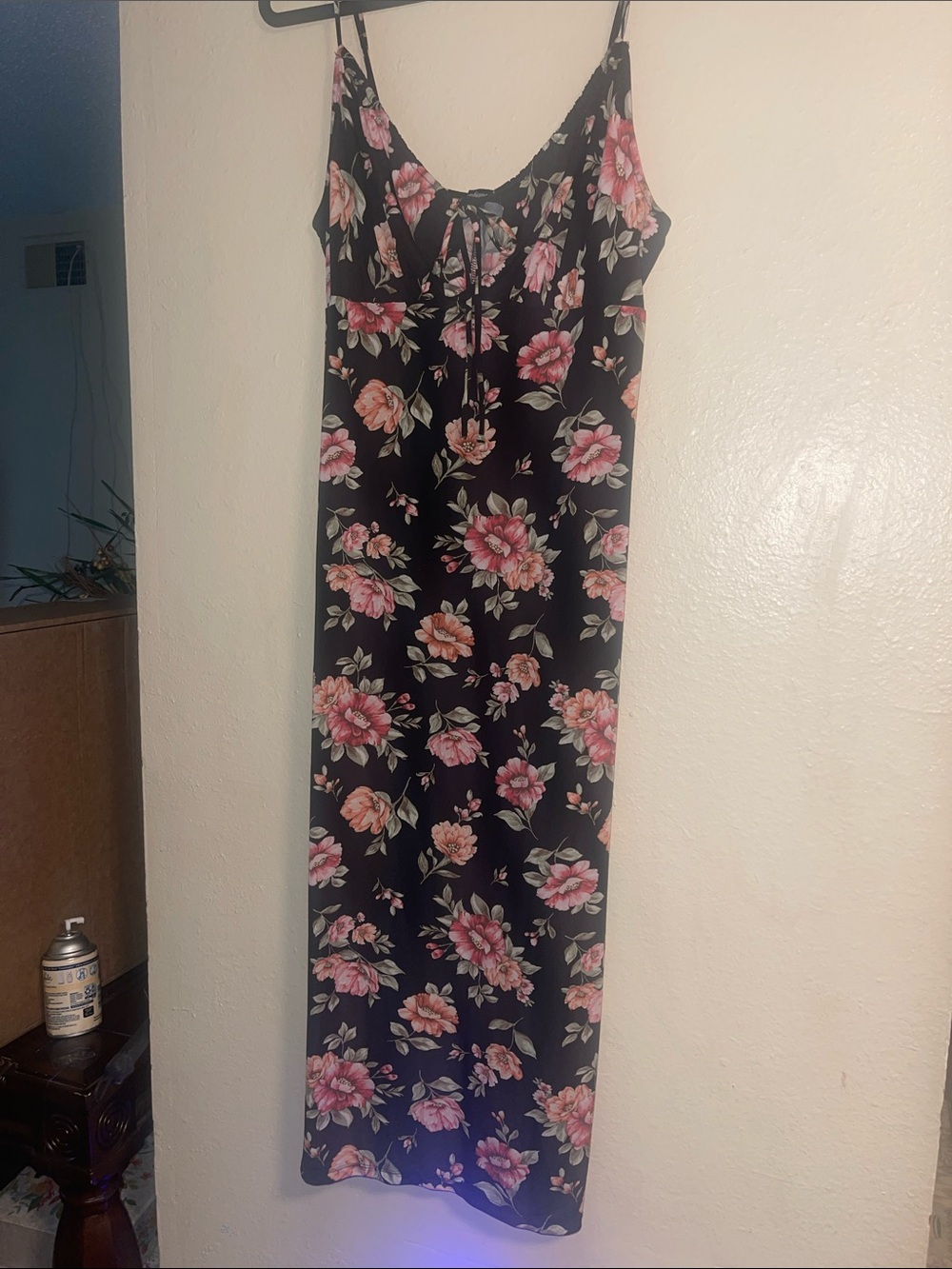 Fashion Nova Black Maxi Dress with Pink Floral Print